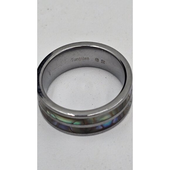 Tungsten Men's Double Abolone Inlay 8mm Wide Band Ring Size 9 Wedding - Picture 2 of 5